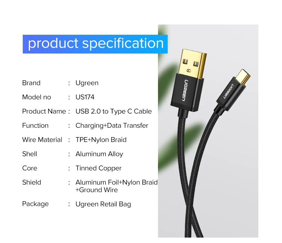 Ugreen usb type C кабель USB C кабель передачи данных для быстрой зарядки для samsung Galaxy S9 S8 Plus мобильный телефон зарядное устройство кабель для Xiaomi Mi 8
