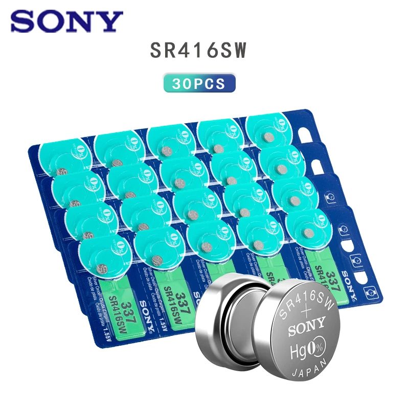 

30pcs/lot Sony Original 1.55V 337 SR416SW Silver Oxide Watch Battery 337 SR416SW Button Coin Cell For Watch Electric Toys