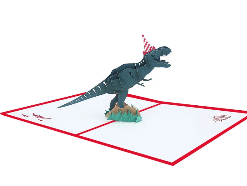 Cartoons Dinosaur Christmas Tree Winter Gift Pop-Up Cards Xmas Decoration Stickers Laser Cut New Year Greeting Invitations | Дом и сад