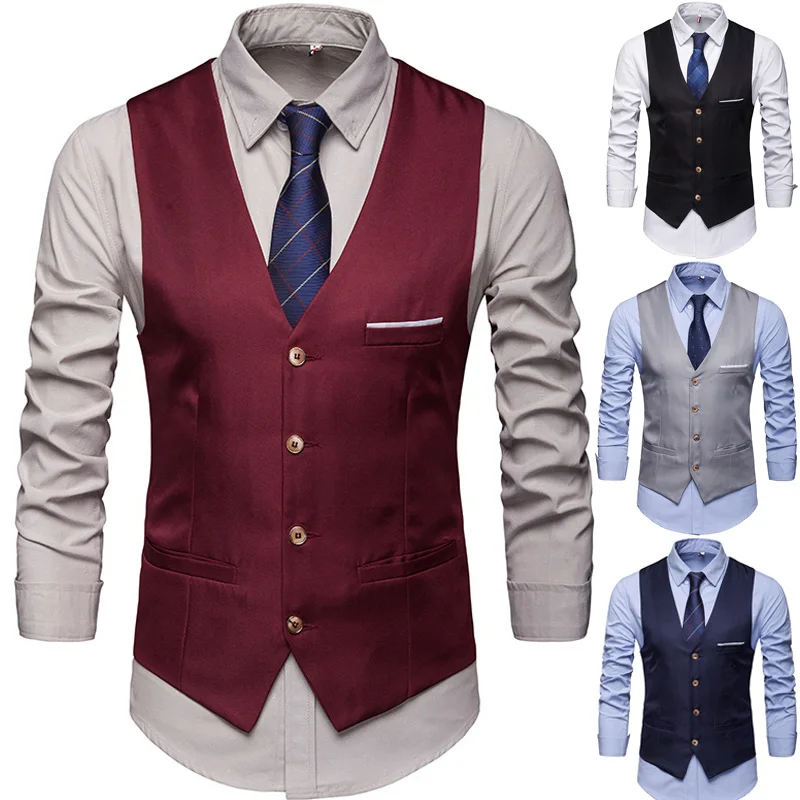 

2021Gilet Hot Size M-3XL Vest Men Spring Slim Men's Slim Dress Business Suit Vest Men Gilet Colete Fashion Waistcoats Masculino
