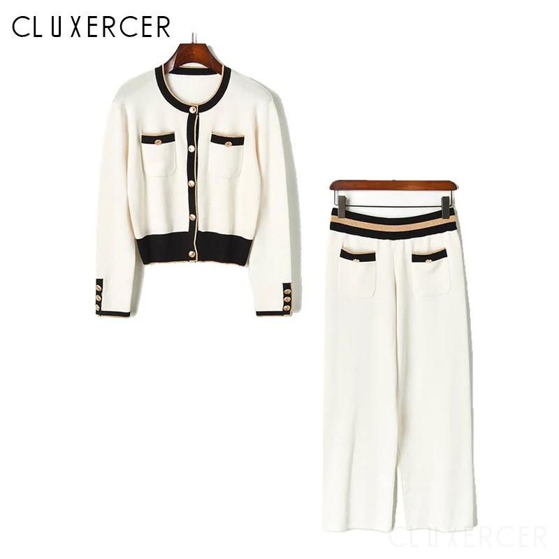 Женский трикотажный костюм из двух предметов однобортный Кардиган и брюки до