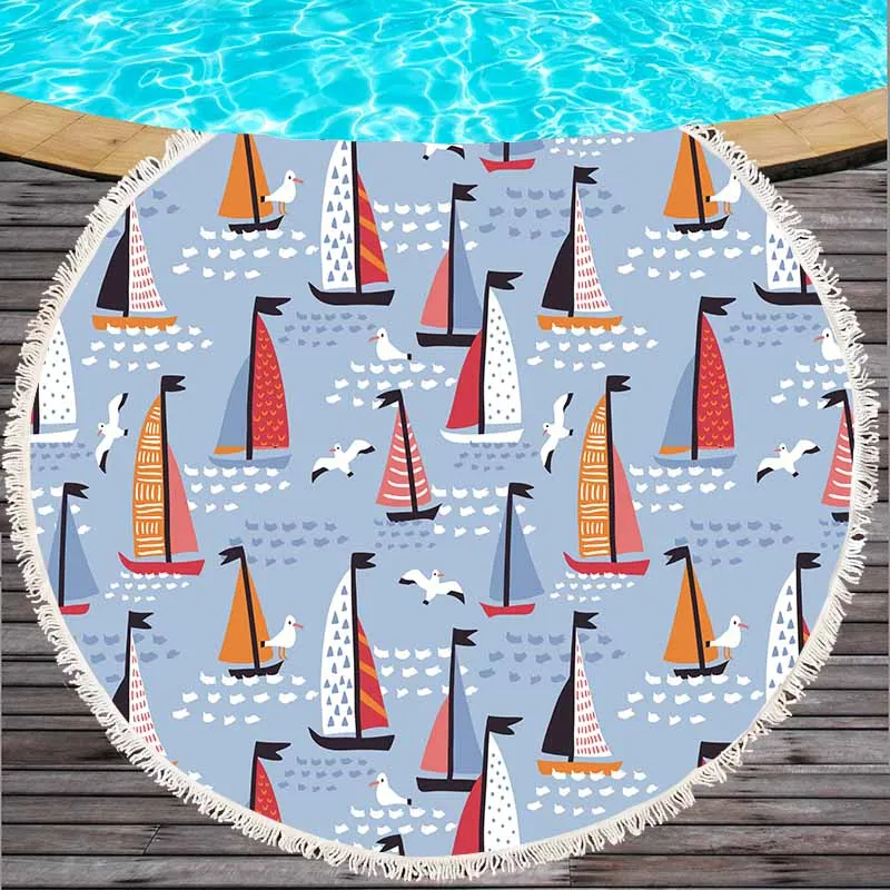 Круглое пляжное полотенце 150 см с кисточками из микрофибры Большое реактивным