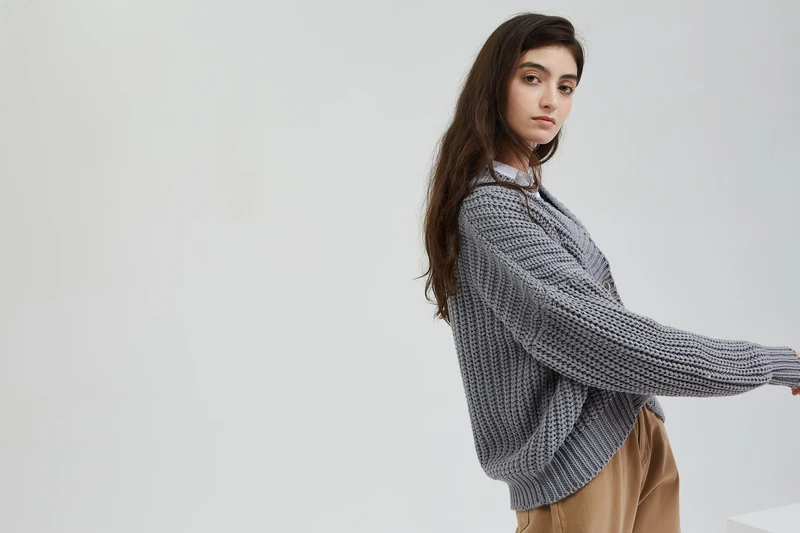 Wixra Knitted Chunky Cardigan Sweater Women Simple Solid Thick Button Clothing Sweater Stylish Tops for Female Autumn Winter