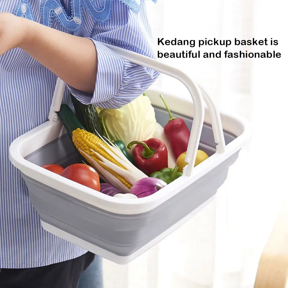 Portable Folding Plastic Square Bucket Vegetable Fruits Washing Basket Water Storage Basin Kitchen Organizer Tools