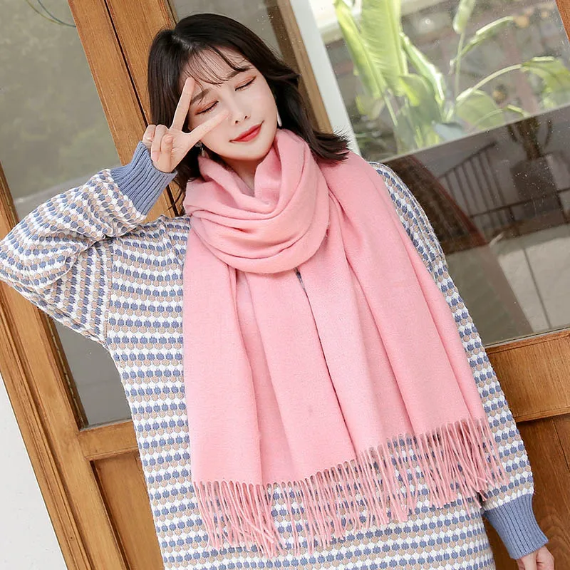 2021 зимний шарф для женщин смешивание шерсти однотонные платки и обертывания дам