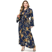 european and american fashion plus size womens middle east arab ethnic style print lace up flared sleeve dress muslim plus size