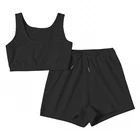 Женская Повседневная спортивная одежда, комплект из двух предметов, укороченный топ и шорты на шнуровке, летний черный комплект для отдыха, 2021
