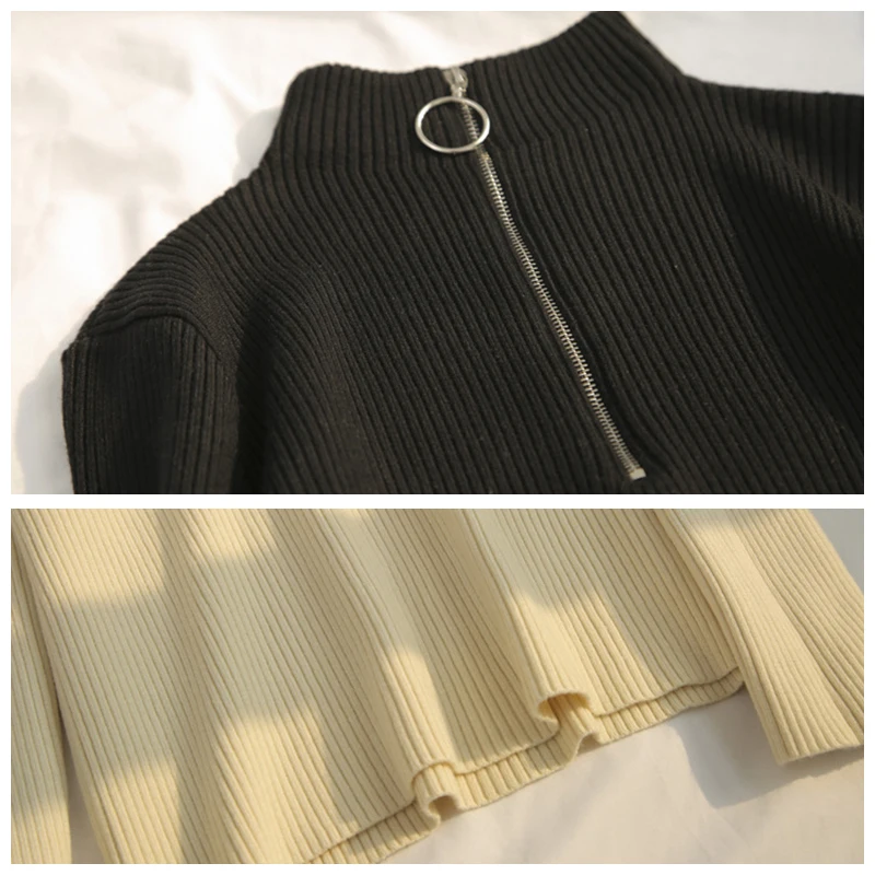 

Korean Style half high collar ring zipper Long Sleeve Slim Knitted Women Pullover Sweaters Pull Knitwear bottomed shirt tops