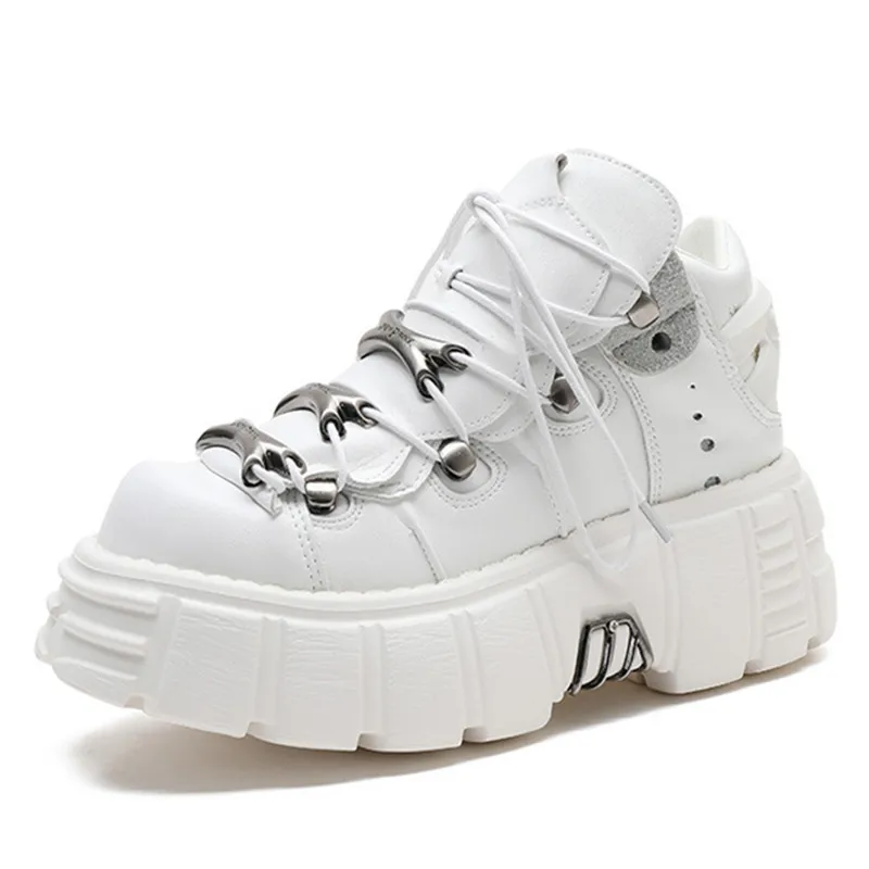 

Platform Punk Women's Sneakers Sissy boy Fashion Casual New Rock Female Runing Shoes Metal Decoration Motorcycle Ladies Boots