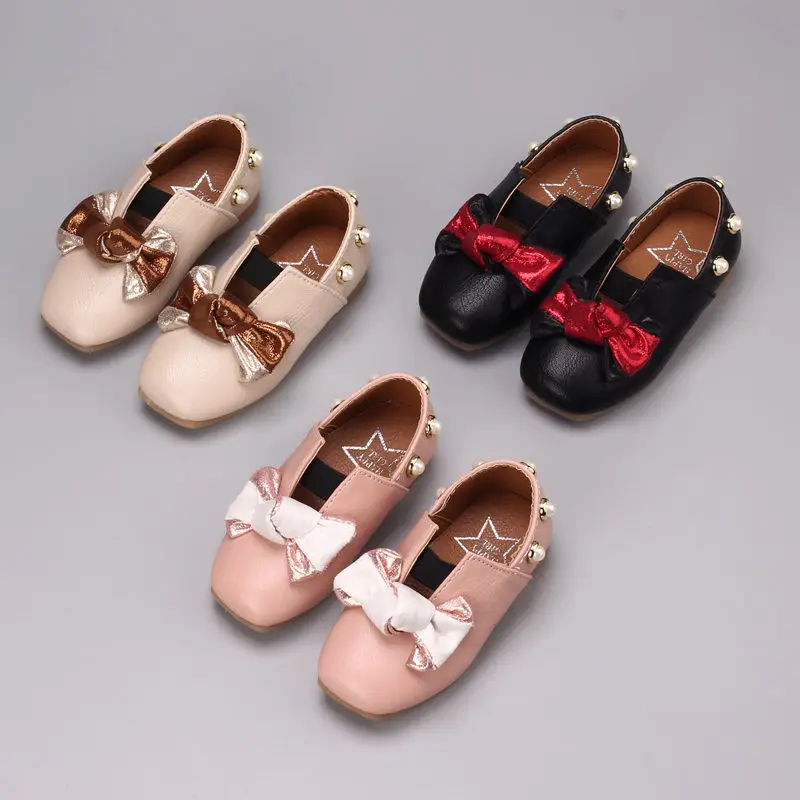 

Fashion Kids Leather Shoes Childrens Casual Flat Shoes Little Girls Princess Single Shoes For Spring Autumn Black Pink Beige