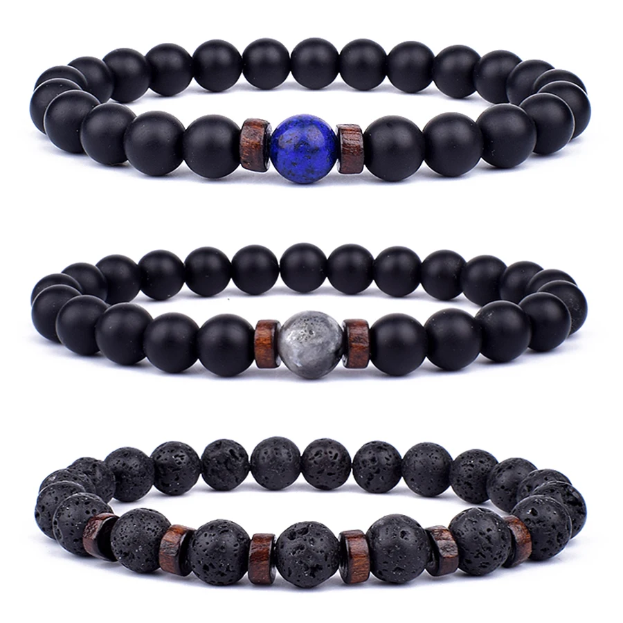 

Volcanic Stone Bracelet for Men Lava Wooden 8mm Beads Bracelet Tibetan Buddha Wrist Chain Women Men's Jewelry Gift Bracelets