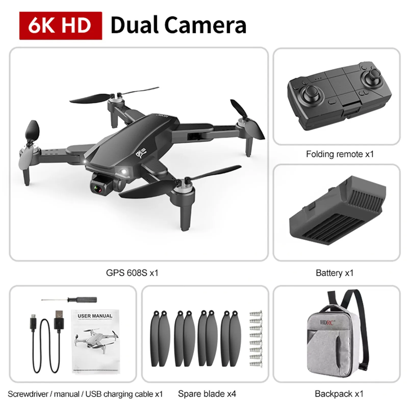 Дрон S608 2 камеры 6k Hd Gps Wifi Fpv складной дистанционное управление | Игрушки и хобби