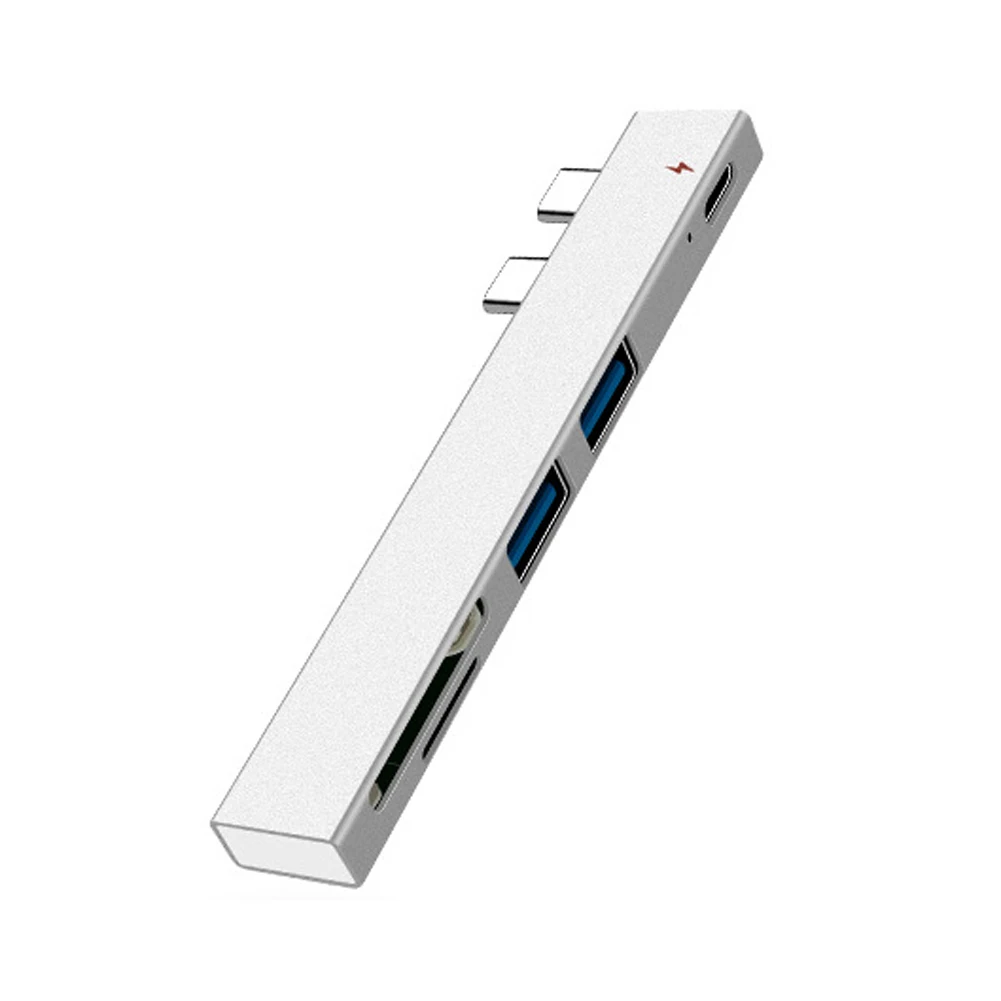 Silver 5 в 1 USB-C адаптер с 2 USB 3,0 портами SD устройство для чтения памяти type-C USB 3,0 концентратор для нового Macbook Pro Air USB-C - Цвет: Silver