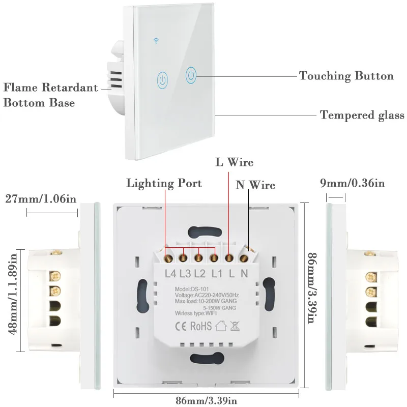 WiFi Smart Lighting Switch Glass Panel Touch Compatible with Tuya App Work Alexa Google Home Wall | Обустройство дома