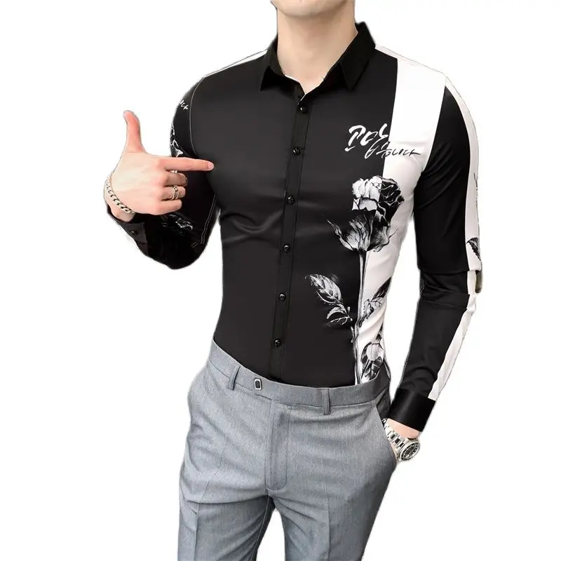 Spring 2021 Fashion Shirt Men's  Digital Print Long Sleeve Shirt Go With Top Size XXXL