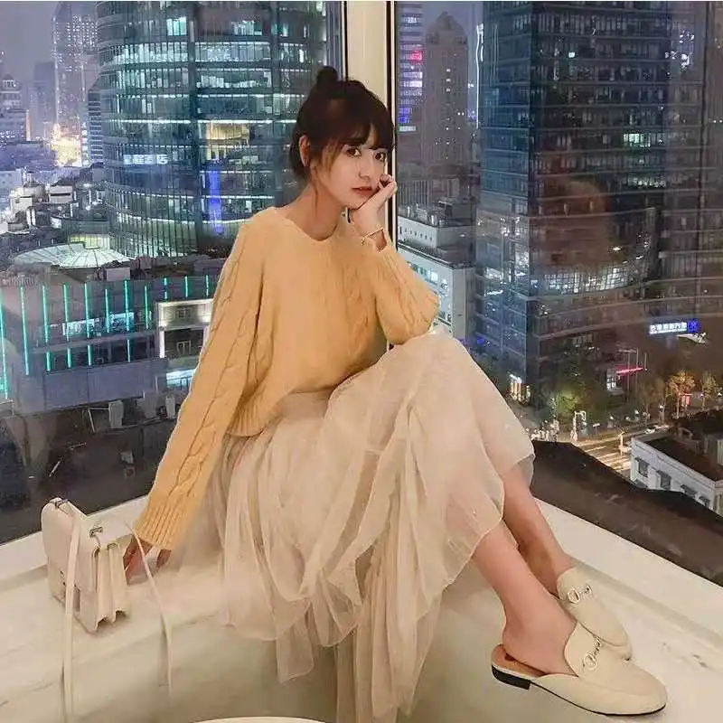 Свитера с круглым вырезом милые Стильные топы женские осенне-зимние вязаные