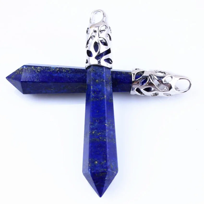 KFT покрытый серебром натуральный Lapis Lazuli камень Шестигранная Призма маятник