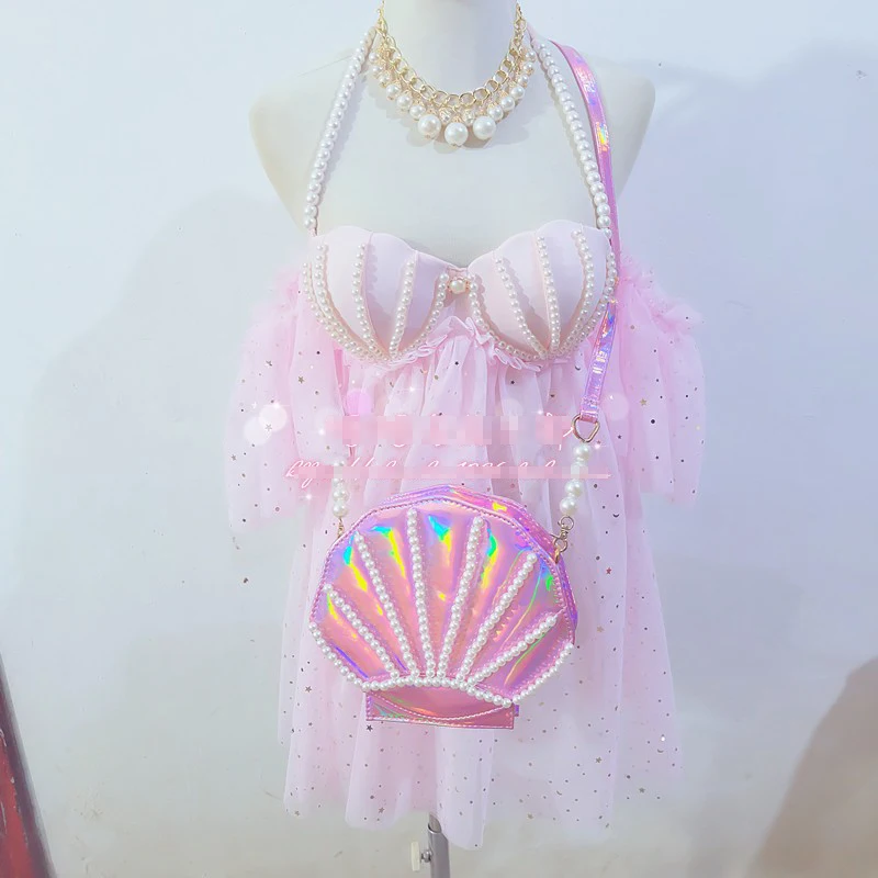 Женский купальник бикини Русалочка с блестками и градиентным жемчугом рукавами