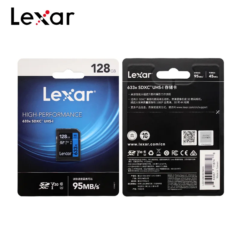 

Original Lexar 95M/s 633x 16G 32GB U1 SDHC 64GB 128GB U3 SD Card SDXC Class10 V10 Memory Card For 1080p 3D 4K Video Camera