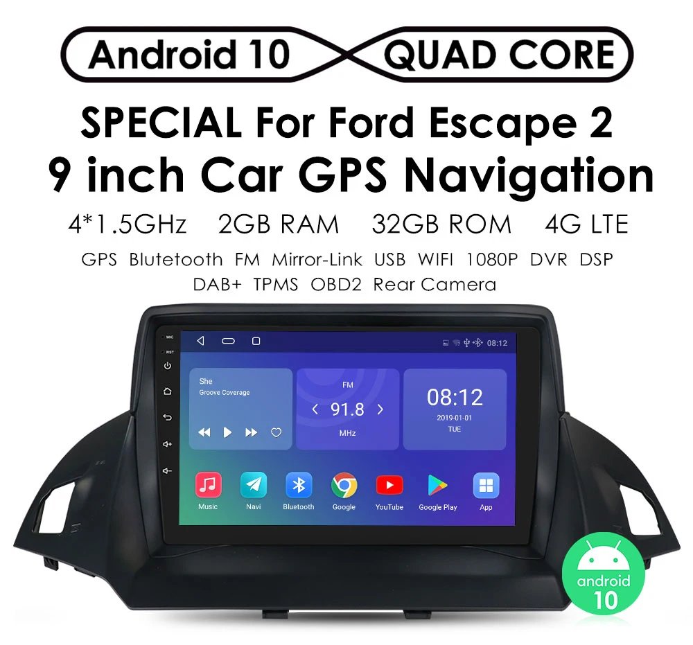 

Автомобильный плеер на Android для Ford Kuga 2 Escape 3 2013 2014 2015 2016 2017 мультимедийный Стерео GPS Navi Wifi DVR SWC автомобильный монитор TPMS