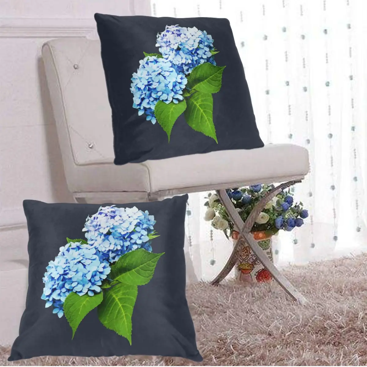 Диванные подушки Чехол гортензии Голубая Гортензия профиль Диван декоративные