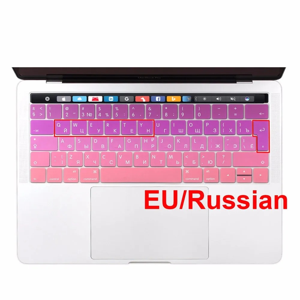 Чехол для клавиатуры Европейского русского языка для MacBook Pro 13 15 с сенсорной панелью, силиконовая кожа A1706 A1707, русская/английская кириллица - Цвет: Gradient pink