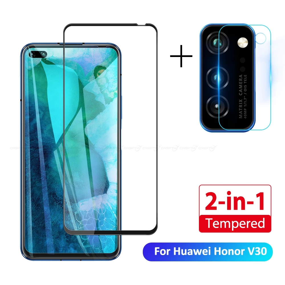 2 в 1 закаленное стекло + пленка для объектива камеры huawei Honor V30 Pro защита экрана и Nova