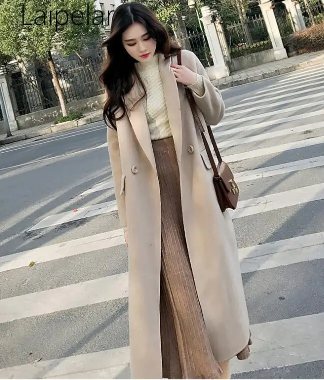 Новинка офисные женские длинные шерстяные пальто Laipelar однотонное свободное
