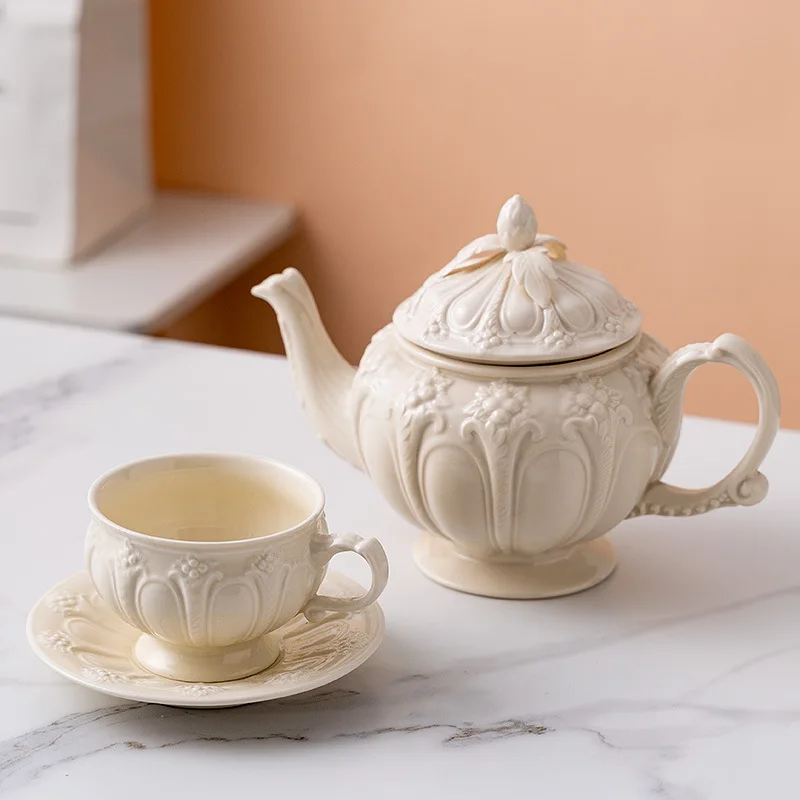 

900ml Ceramic Relief English Coffee Cup Saucer Set 250ml Ceramic Mug Simplicity Tea Cup Flower Kettle Cafe Party Drinkware