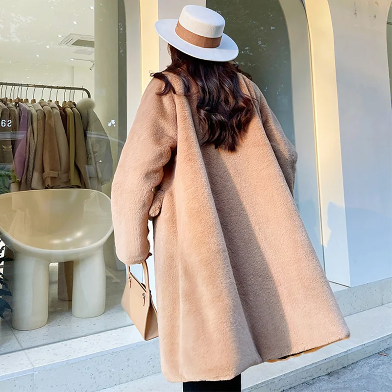 Модное зимнее длинное пальто Женское с воротником-стойкой из искусственного
