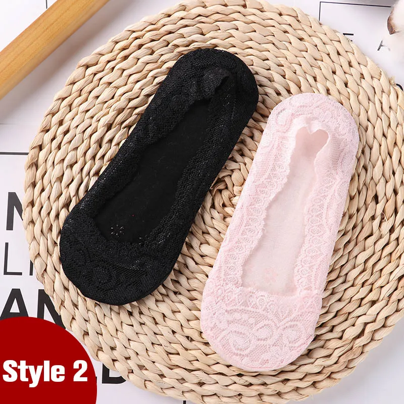 2 pairs as pic 1/2 пар модные женские носки для девочек летние носки Стиль кружевное платье с ц веточным рисунком короткие носки противоскользящ ие Невидимый лодыжки носки с принтом носки-Тапочки - Цвет: 2 pairs as pic