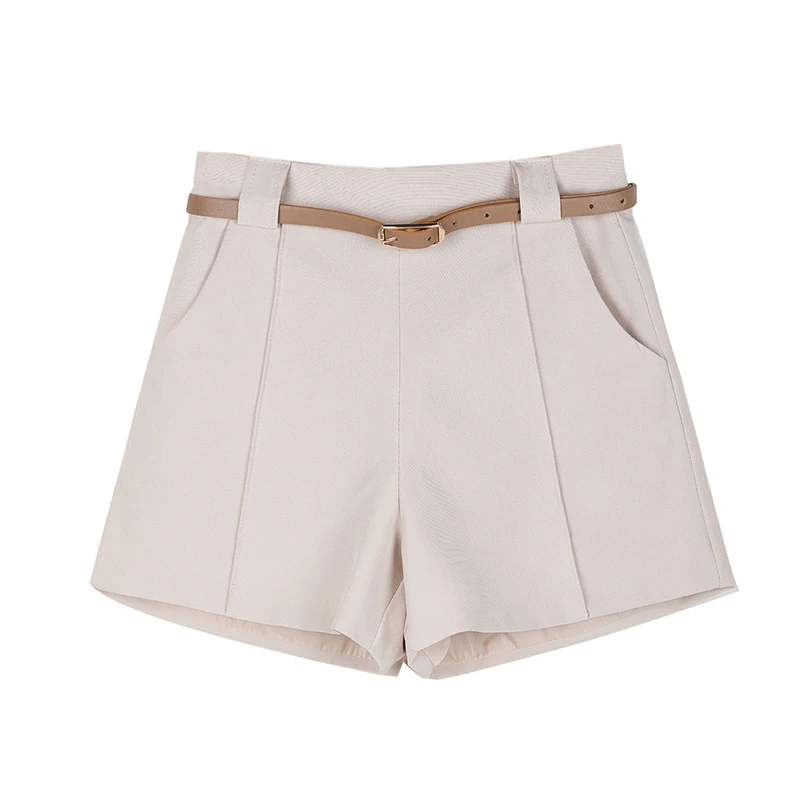 

FMFSSOM 2021 Women Wide Leg Solid Color Shorts Summer Fashion Casual Female High Waist Loose Ins Office Lady Shorts with Belt