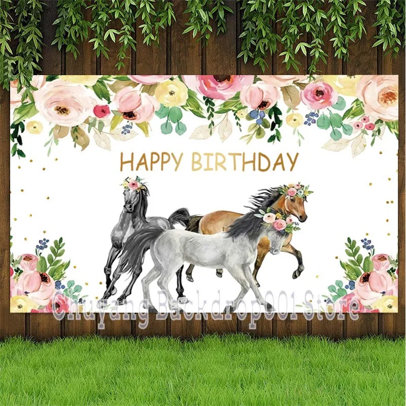 Horse Party Backdrop Farm Cloth Cowboy Girl Flower Birthday Party Photo Background Booths Studio Props Decoration Banner