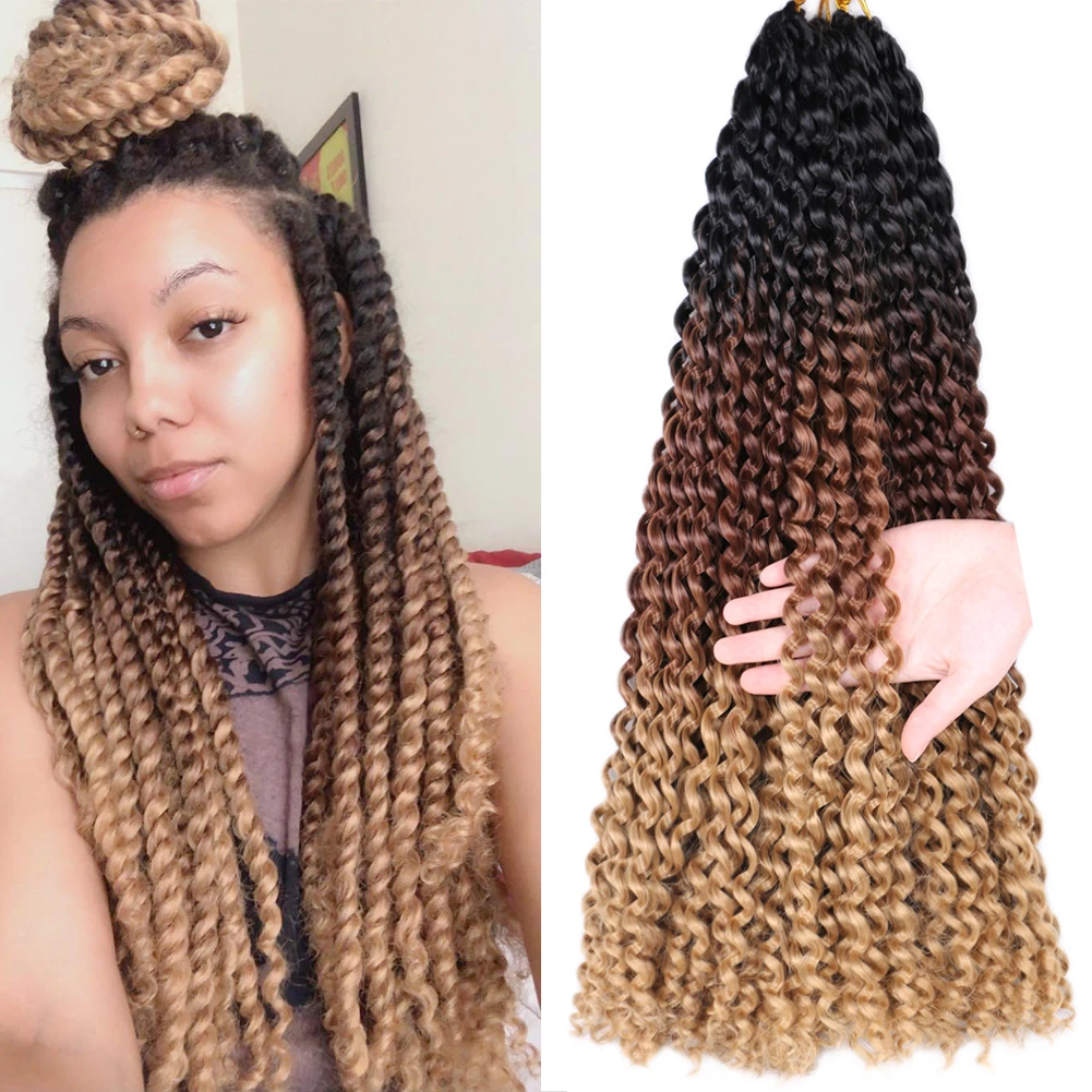 

Passion Twist Hair Crochet Hair 18Inch Ombre Brown Synthetic Braiding Hair Soft Water Wave Crochet Braid For Butterfly Locs Hair