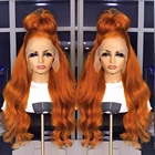 Имбирный апельсиновый цвет волнистый кружевной передний парик Синтетический для черных женщин предварительно выщипанный 26 дюймов длинный термостойкий Babyhair 180% ежедневный