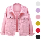 Женская джинсовая куртка FNOCE, однобортная Повседневная однотонная куртка большого размера с длинным рукавом, осень 2021