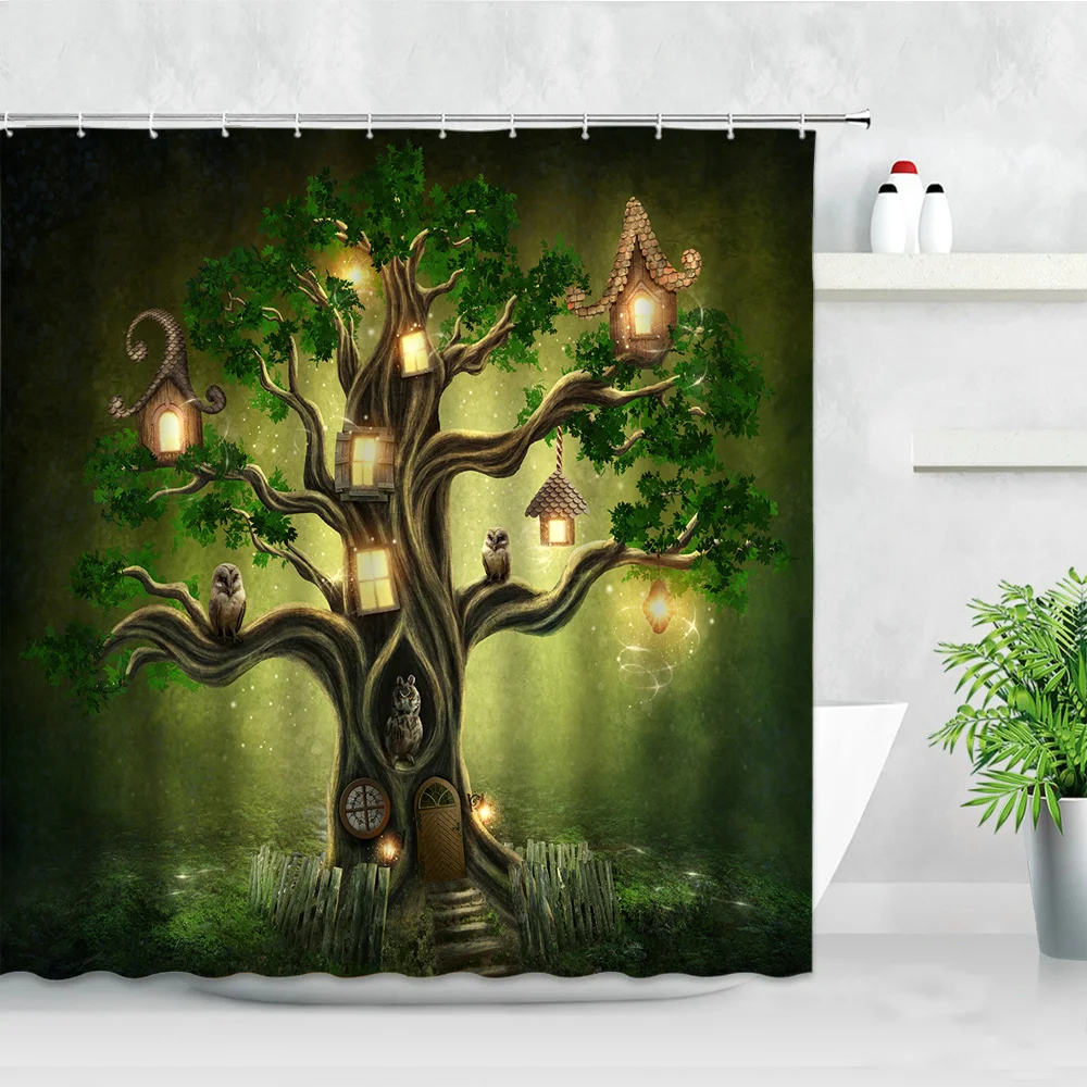 

Домашний Декор фея сказочный лес душ Шторы s Водонепроницаемый занавеска для ванной из полиэстера Шторы полиэстер фантазии мультфильм сова...