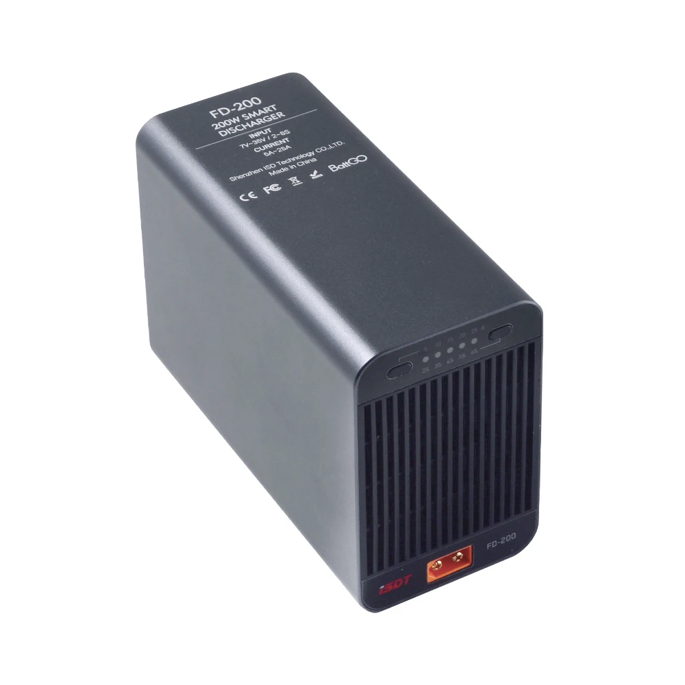 Puerto de descarga externo inteligente ISDT FD200, descargador inteligente compatible con 2s-8s, corriente de bater&iacute;a 5A 10A 15A 20A 25A, 200W-3