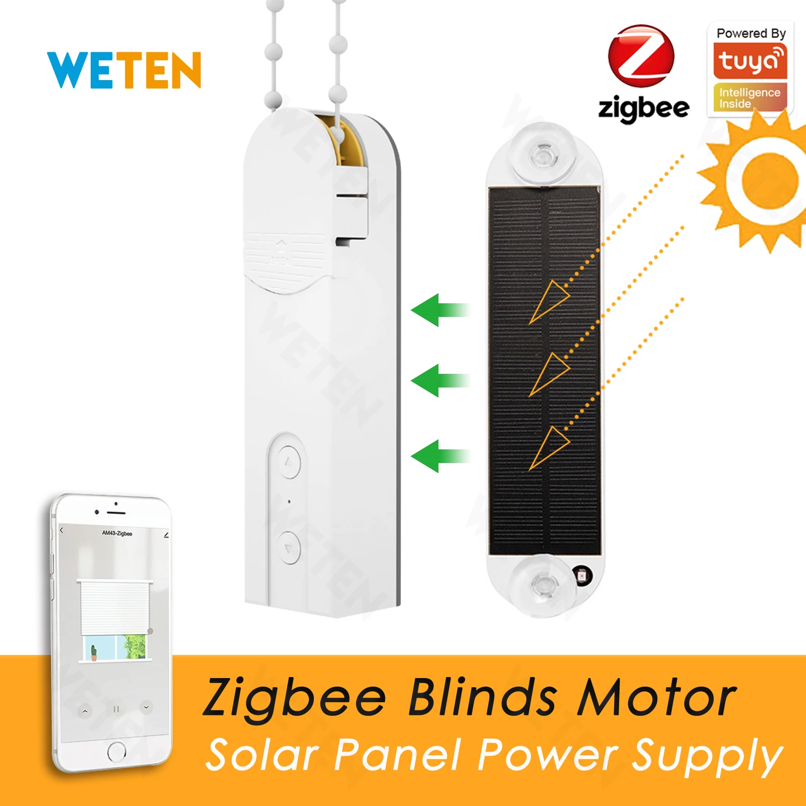 

Tuya Zigbee Smart Wifi Motorized Chain Roller Blinds Shades Motor, Lithium Battery with Solar Panel , Support Google Home Alexa
