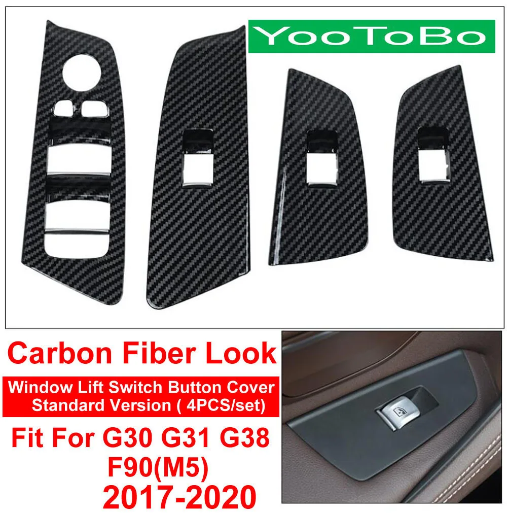 Car Carbon Fiber Look Interior Window Lift Switch Button Cover Panel Trim For BMW 5-series G30 G31 G38 M5 F90 525 528 530 540 Li Car Carbon Fiber Look Interior Window Lift Switch Button Cover Panel Trim For BMW 5-series G30 G31 G38 M5 F90 525 528 530 540 Li