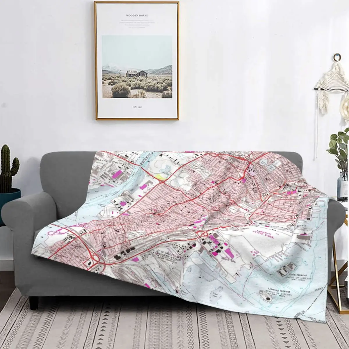 

Mapa Vintage de Jersey City NJ 1967, manta, colcha, cubierta de cama de quadros, manta de muselina, fundas de cama de Winter