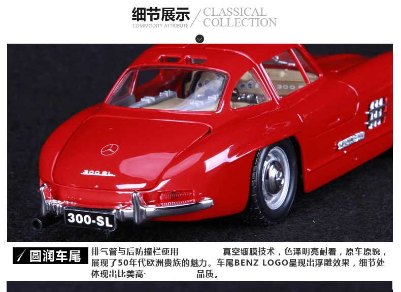 Bburago 1:24 Mercedes 300SL классический автомобиль сплав модель автомобиля Моделирование Украшение автомобиля коллекция Подарочная игрушка