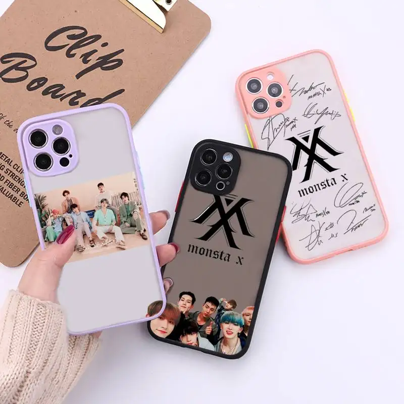 

monsta x Phone Case For iPhone 12 11 Mini Pro XR XS Max 7 8 Plus X Matte transparent Back Cover