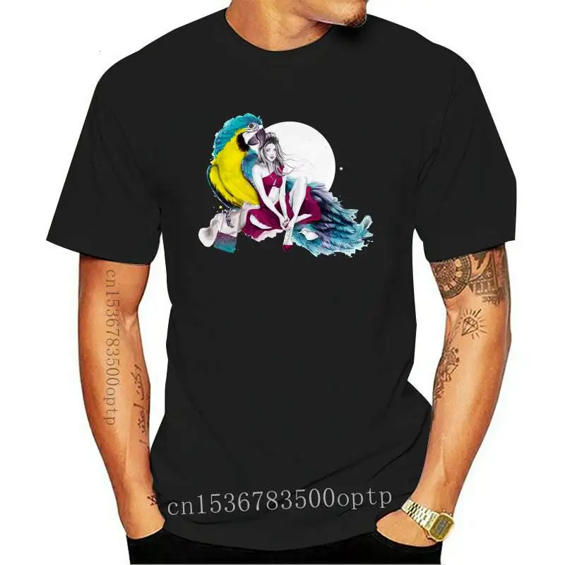 

New 2021 2021 Sexy Beauty and parrot printed T shirt Women fashion hipster T-shirt female Harajuku Casual white tops T Shirt clo