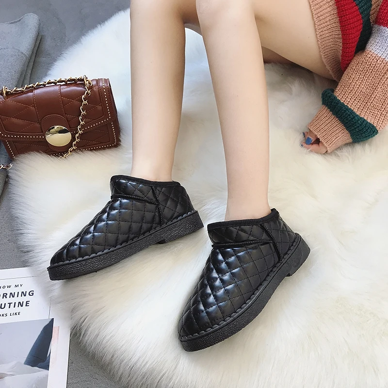 Женские зимние водонепроницаемые ботинки теплые хлопковые ботильоны в клетку на