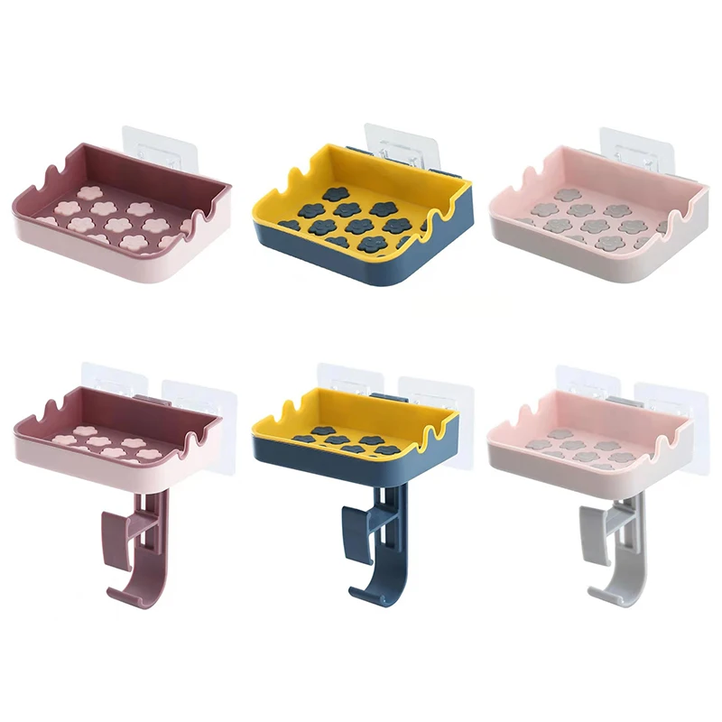 

Wall Mounted Soap Box Plastic Soap Holder With Hook Waterproof Self-adhesive Soap Holder Case Household Bathroom Storage Gadgets