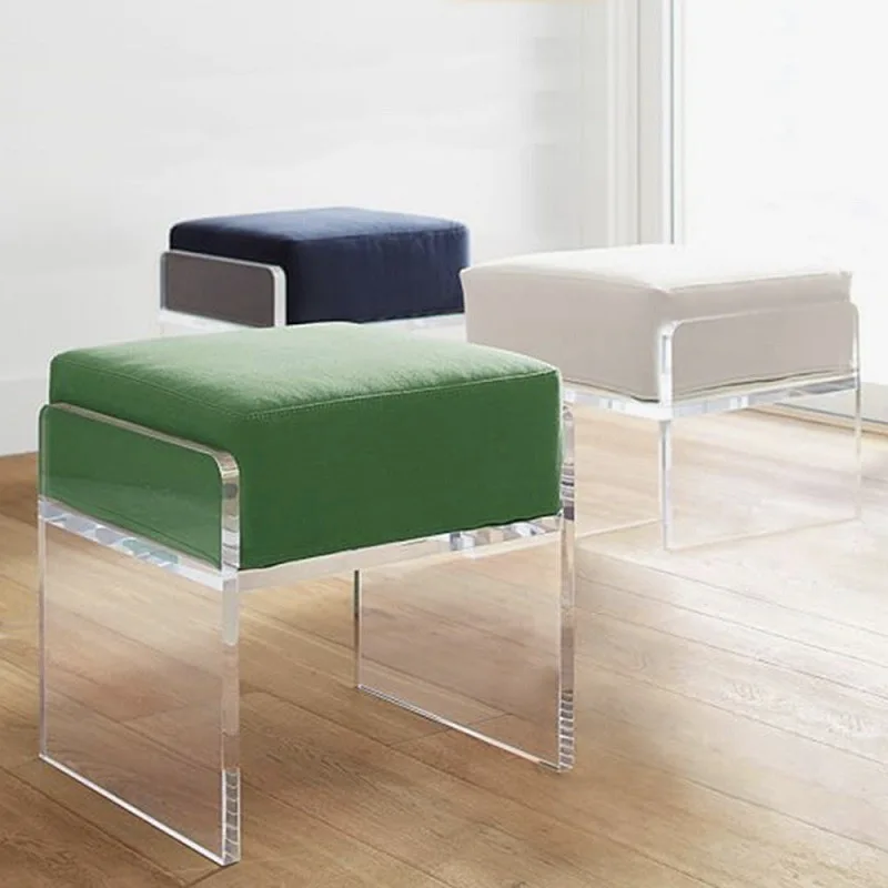 

Taburete Chaise Enfant Small Bench Chair Ins Web Celebrity Soft Seat Stool Cushion Transparent Acrylic Family Nordic Agitation