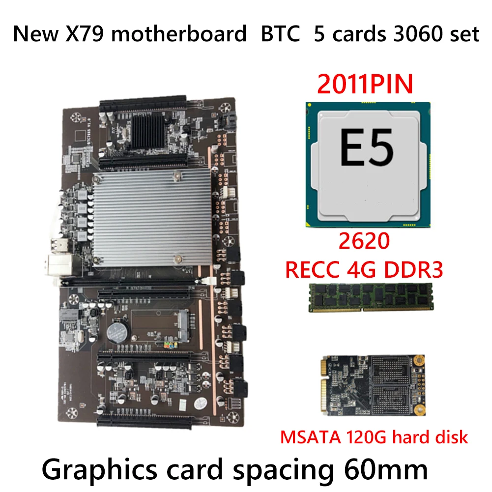 

BTC X79-H61 Miner Motherboard DDR3 5x PCI-E X8 MSATA3.0 Cryptocurrency Mining BTC Motherboard Support 3060 GPU