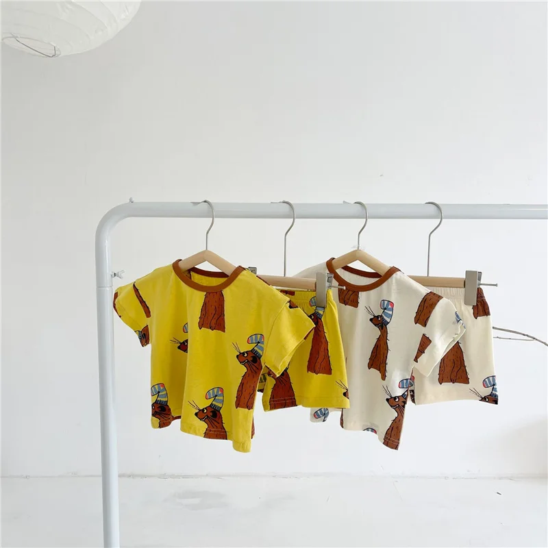 

2022 Summer Baby Clothes Korean style Cartoon Toddler Boys Outfits Cotton Short Sleeve Tee and Shorts 2Pcs Baby Girls Suit