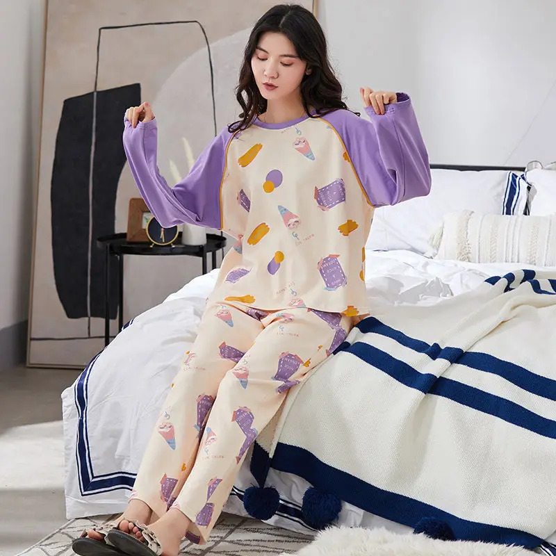 

Sweet Girls Soft Plus Size 3XL Long Sleeve Nightwear Lovely Printed Casual New Korean Style Female Home Wear Pajama Sets Womens